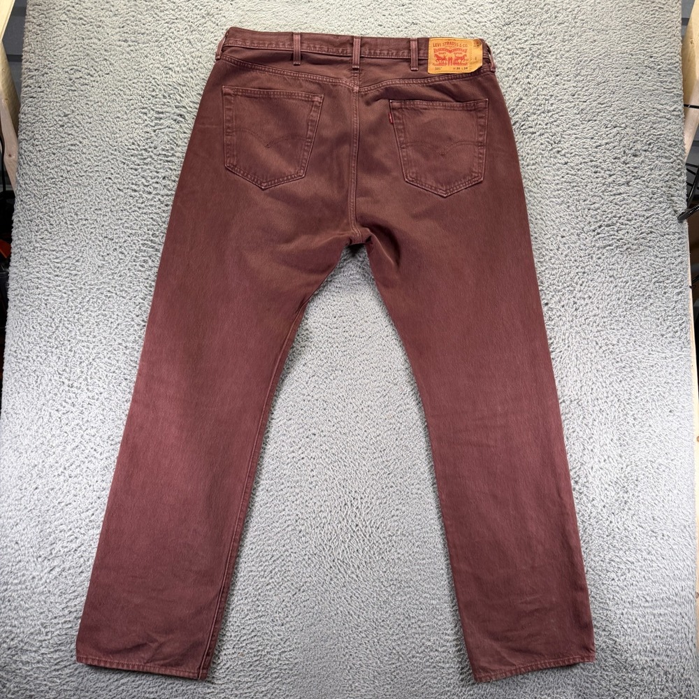 Levi's 501 Jeans Mens 38x34 Brown Denim Straight Leg Workwear Travel Button-Fly - Picture 3 of 10